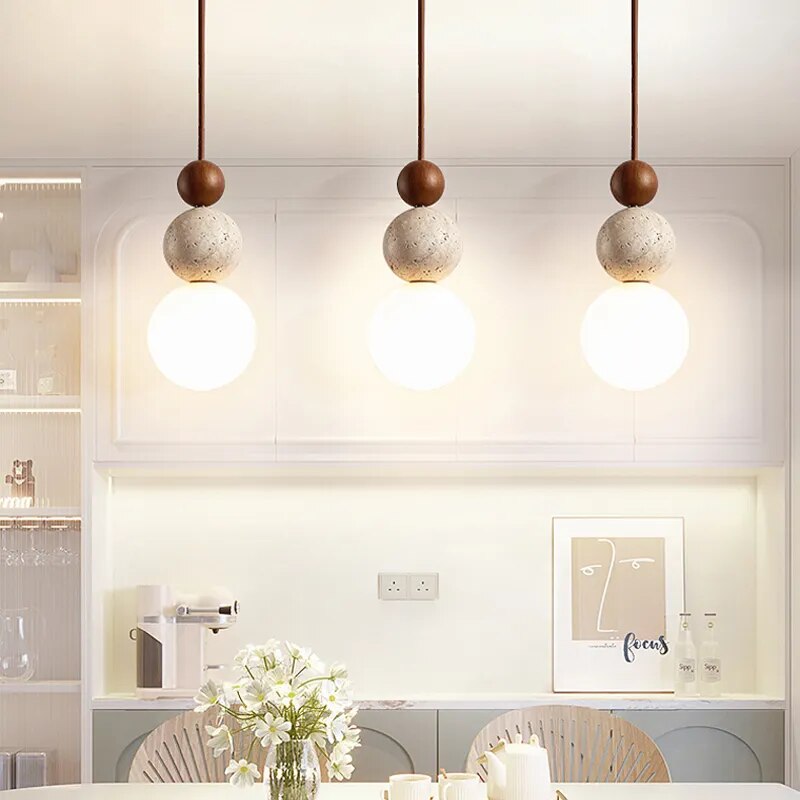 Suspension LED en forme de gourde ronde en tuf jaune Wabi Sabi - vue 5 sur 8
