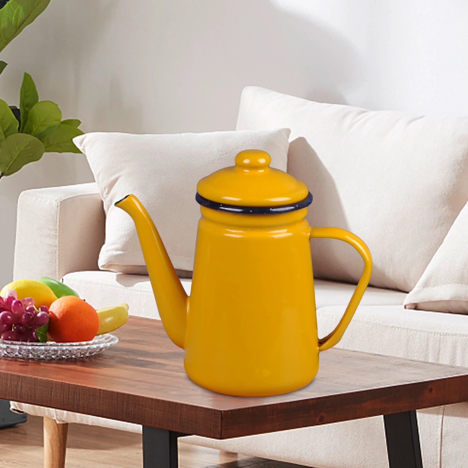 Cafetière émaillée vintage poignée 1 1l rétro cuisine - vue 6 sur 7