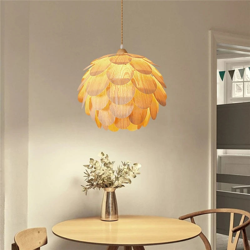 lustre créatif en bambou forme fruits de pin éclairage nordique led - vue 5 sur 10