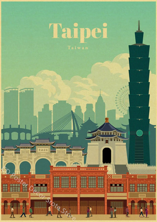 affiche vintage des villes du monde pour décoration murale