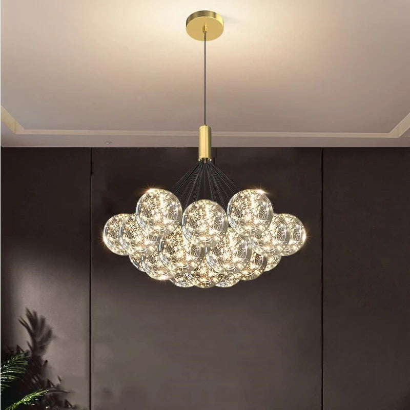 lustre boule à bulles en verre transparent éclairage étoilé romantique
