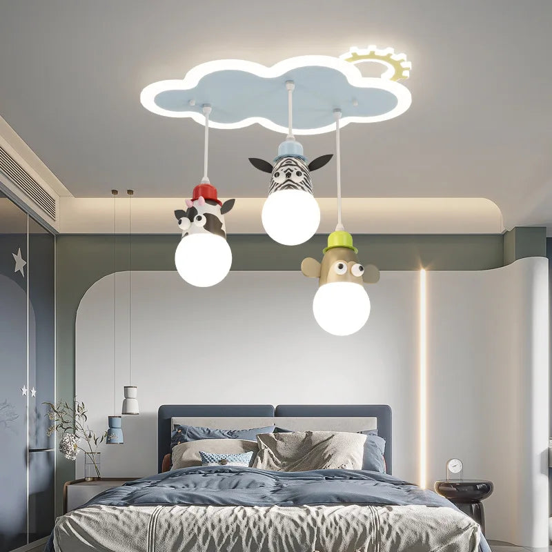 lustre dessin animé animal avec veilleuses nuage pour enfants - vue 5 sur 7
