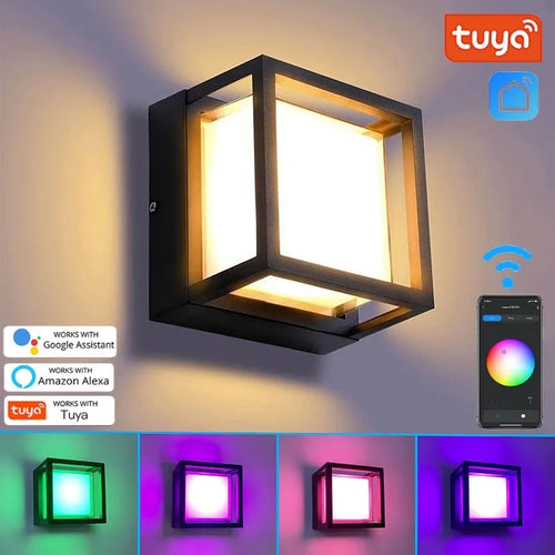 Applique murale intelligentes d'extérieur Tuya Wifi LED 10W Cube RGB App applique à intensité variable étanche jardin Alexa Google maison applique murale AC85-265V