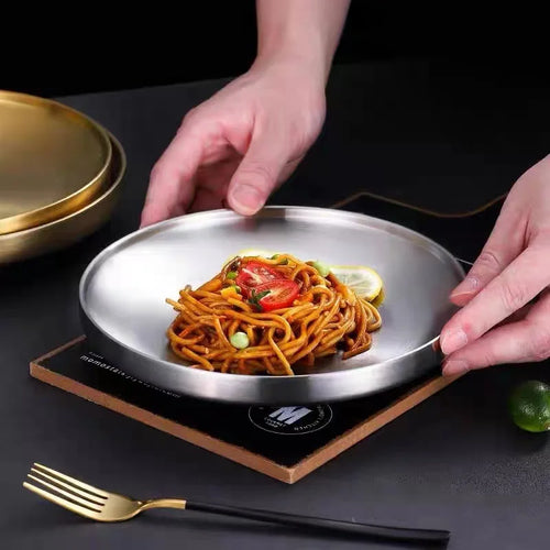 Assiette ronde acier inoxydable double paroi isolée