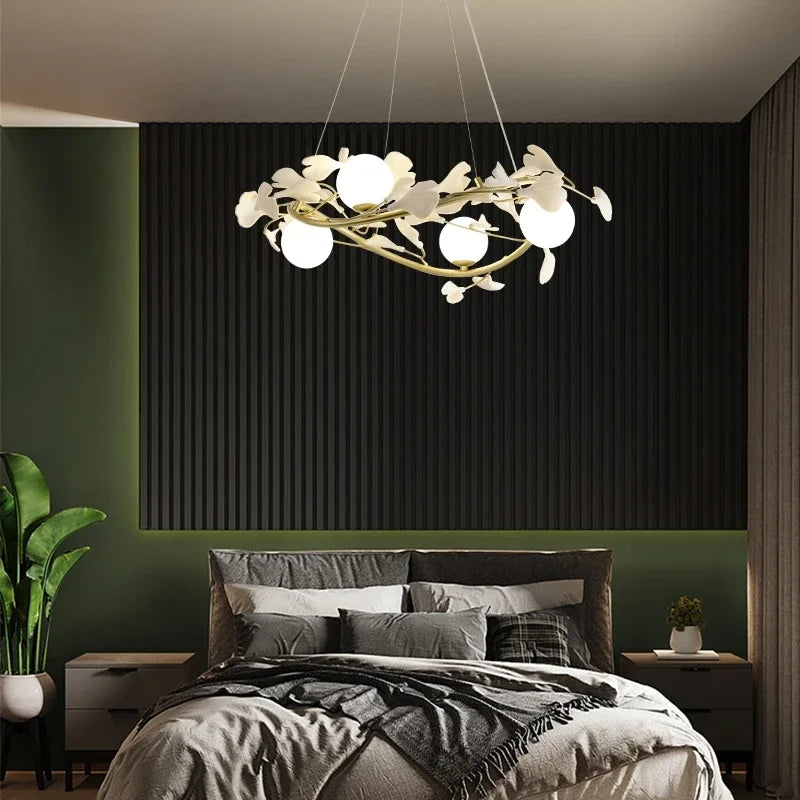 lustre suspendu à led en verre de ginkgo créatif moderne - vue 6 sur 11