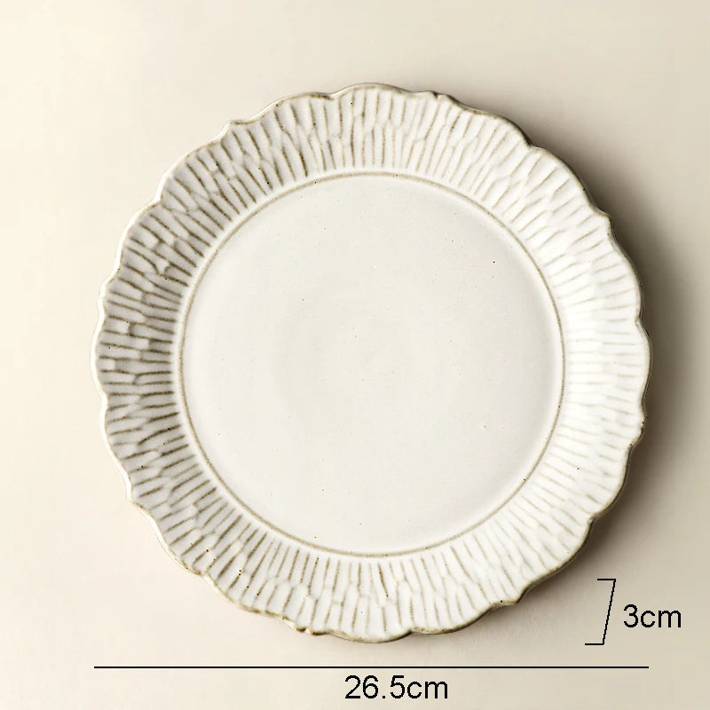 Assiettes plates ceramique relief retro pour restaurant desserts