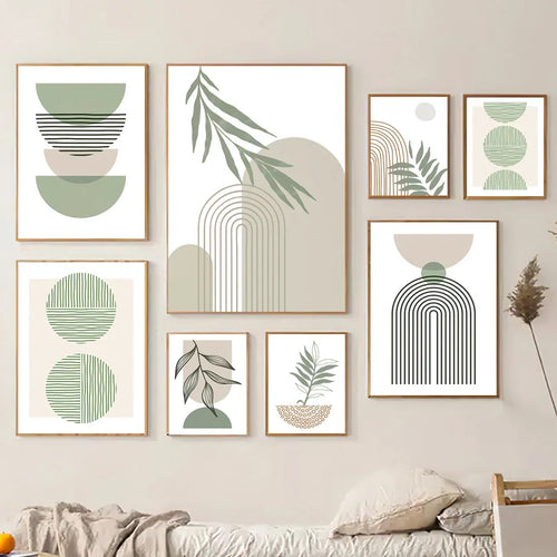 décoration murale abstraite avec feuilles géométriques boho moderne