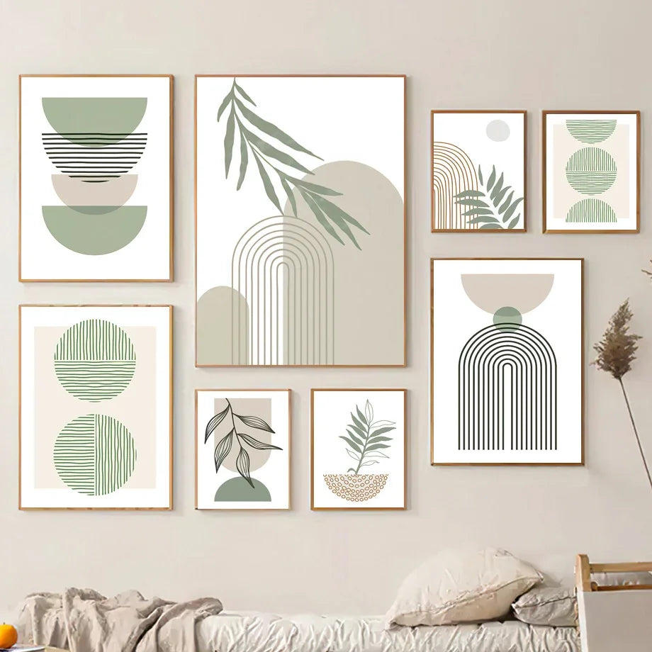 décoration murale abstraite avec feuilles géométriques boho moderne - vue 3 sur 7