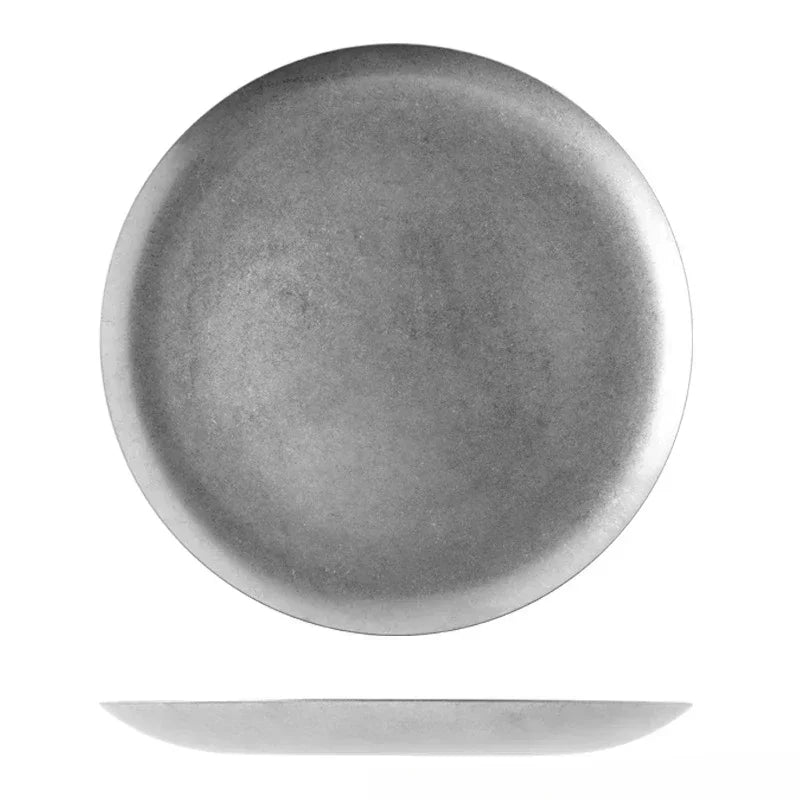 Assiettes plates inox style vintage nordique cuisine - vue 7 sur 7