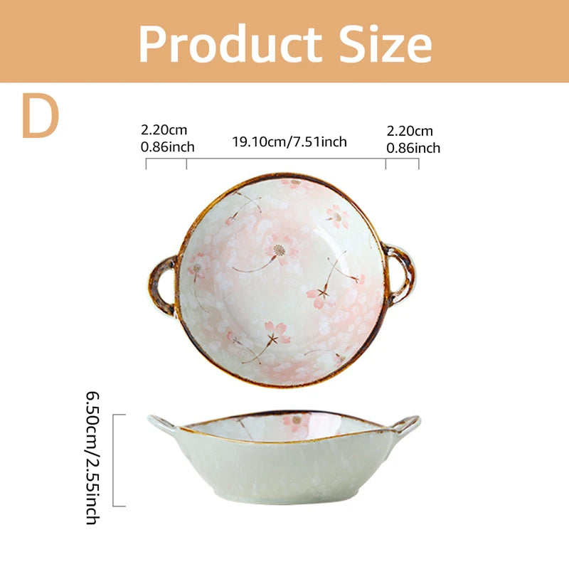 Bol japonais ceramique anse motif floral micro ondes