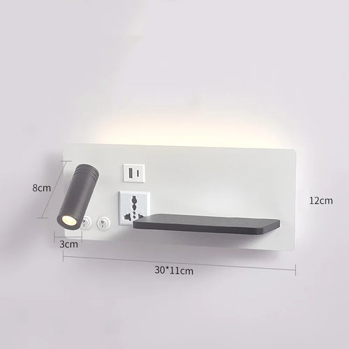lampe de chevet murale avec chargement sans fil usb type-c et projecteur rotatif