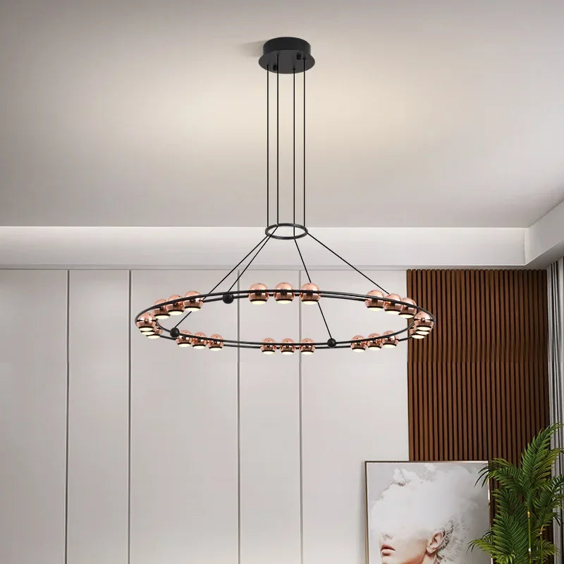 SANDYHA Nordique Moderne LED Lustre Anneau Circulaire De Luxe Haricot Duplex Suspension pour Salon Salle À Manger Chambre Éclairage - vue 4 sur 13
