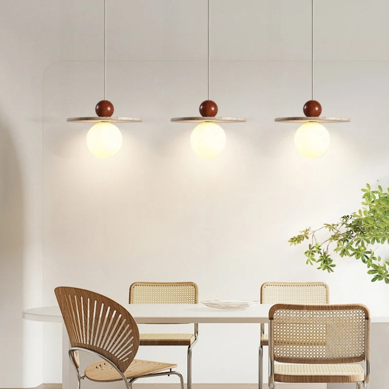 Lustre rond en pierre et bois pour diverses utilisations