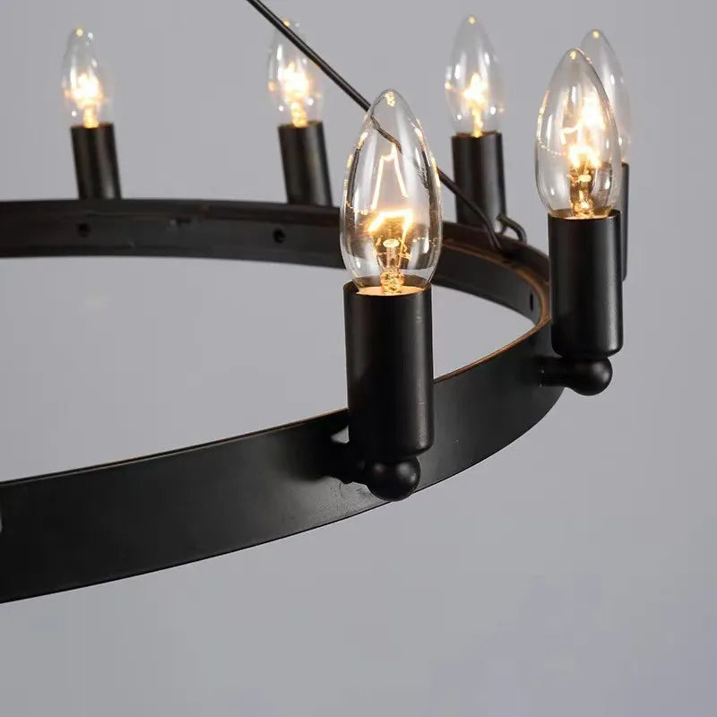 Lustre rond et Moderne américain rétro fer Vintage industriel Led - vue 5 sur 13