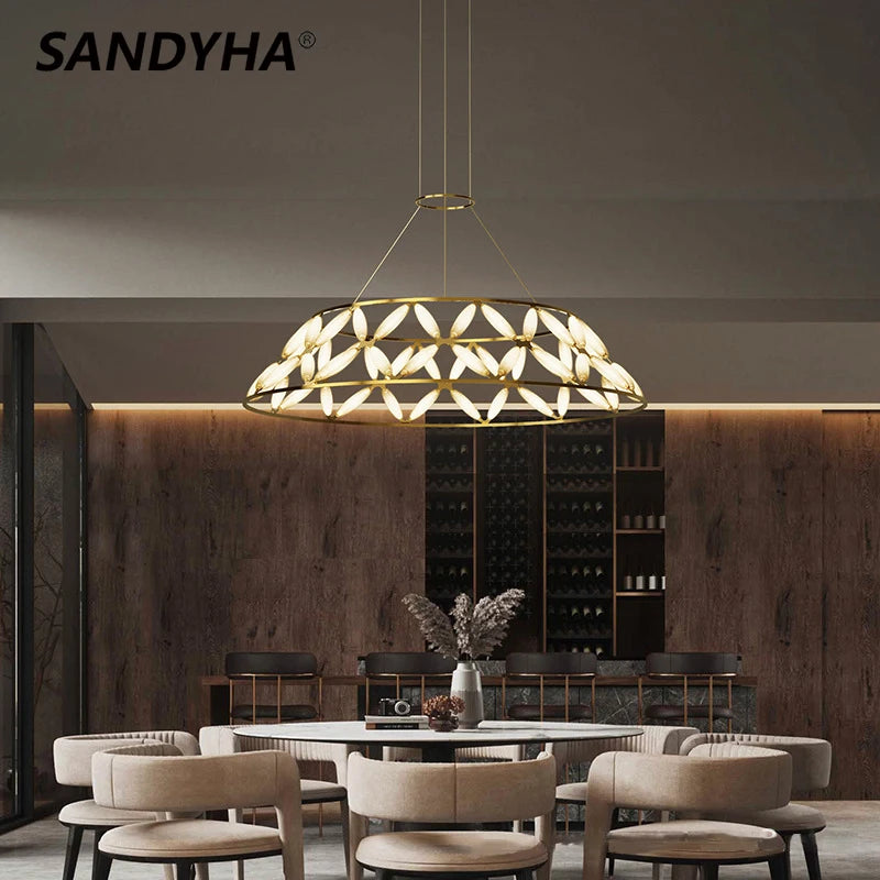 Sandyha Lustres minimalistes modernes creux papillon fleur suspension Design de luxe salon salle à manger chambre lampe à la maison - vue 4 sur 16