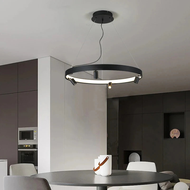suspension LED en forme de cercle style nordique moderne - vue 4 sur 9
