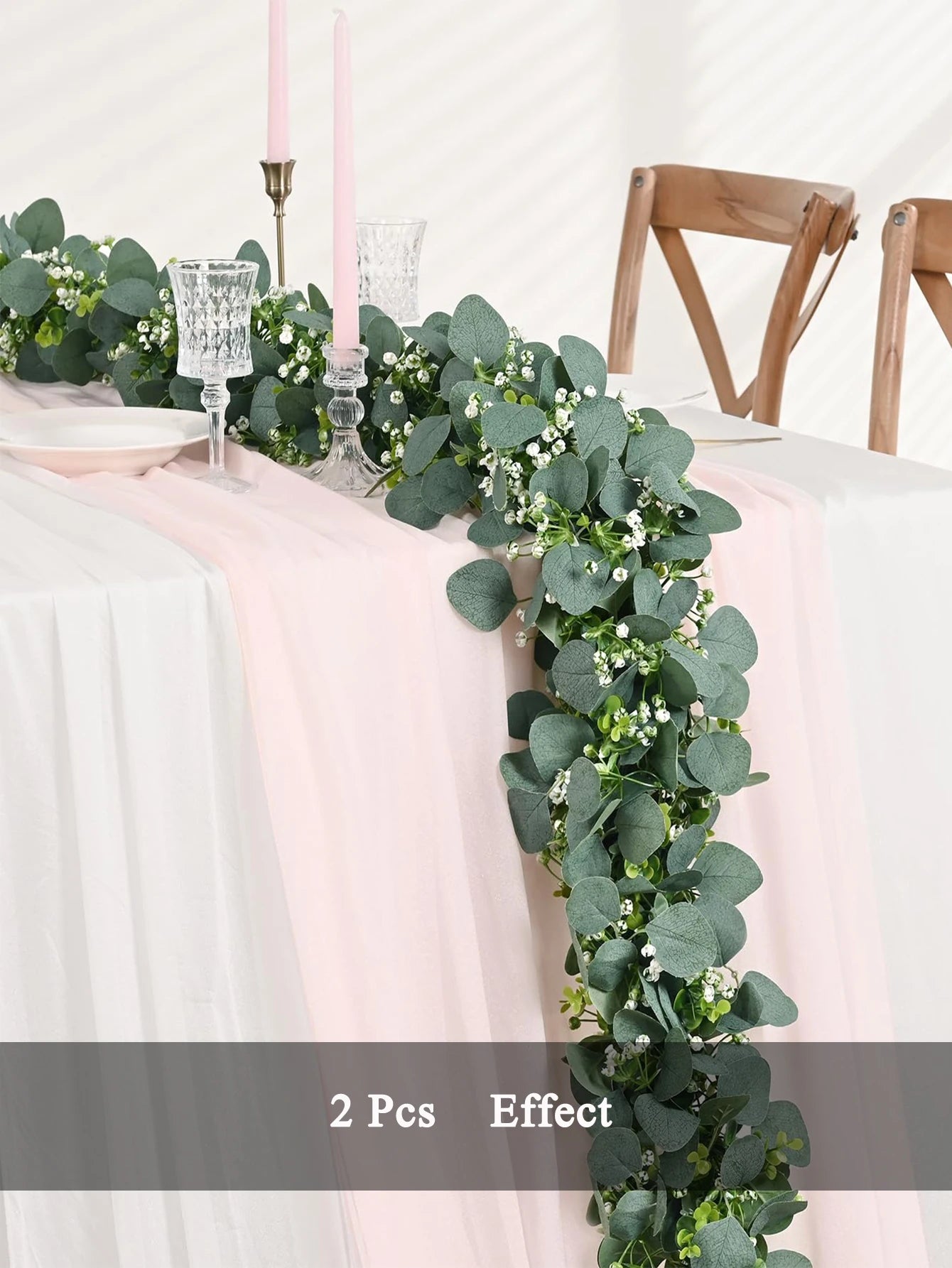 guirlande eucalyptus artificiel avec fleurs blanches et baies décoratives - vue 5 sur 6
