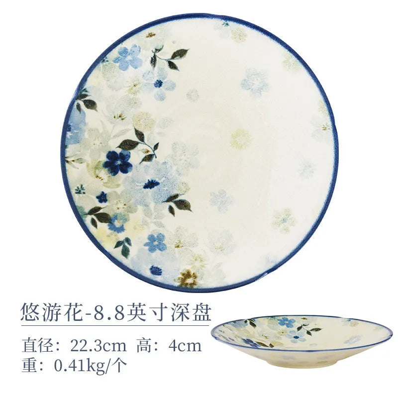 Assiettes céramique émaillée style floral japonais cuisine