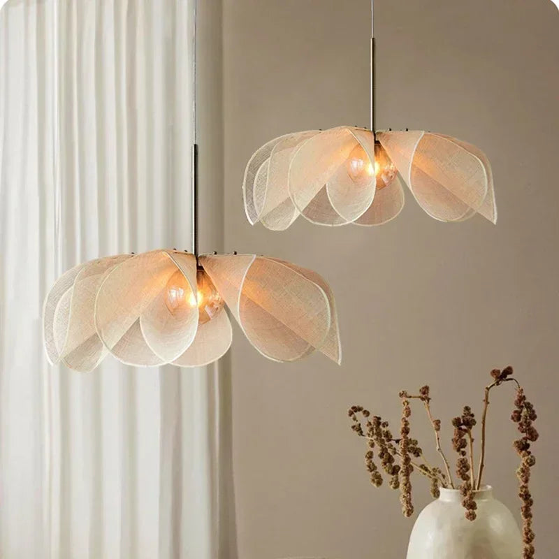 Wabi Sabi Fabric Pendant Light Flower Chandelier Suspension Hanging Light for Living Dining Room - vue 2 sur 8