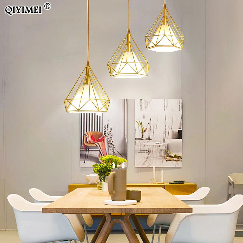 lampe suspendue style nordique triangle en métal 1/3 têtes abajur