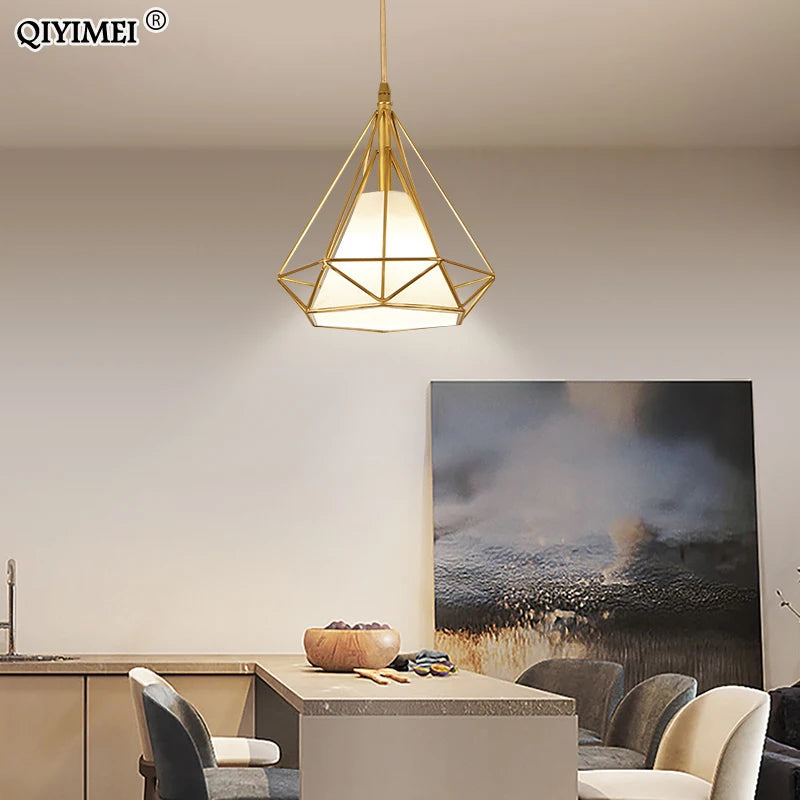 lampe suspendue style nordique triangle en métal 1/3 têtes abajur