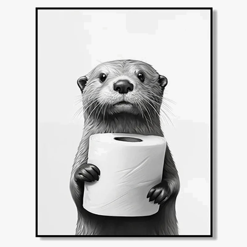affiches d'art noir et blanc animaux mignons décoration murale