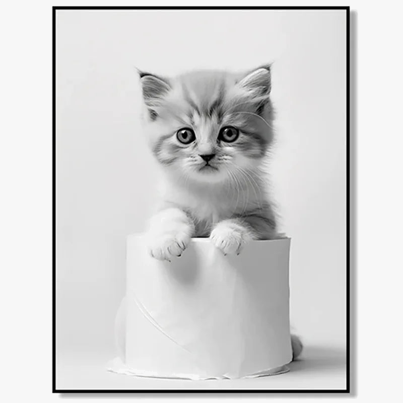 affiches d'art noir et blanc avec animaux mignons décorations murales