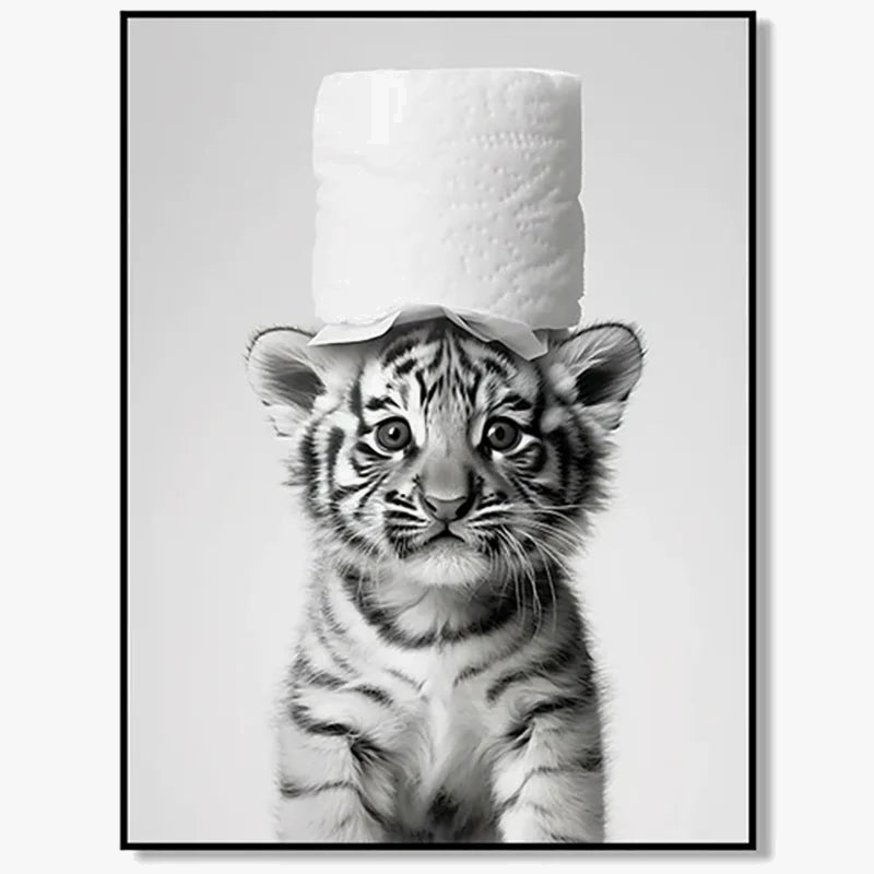 affiches d'art noir et blanc avec animaux pour décoration murale