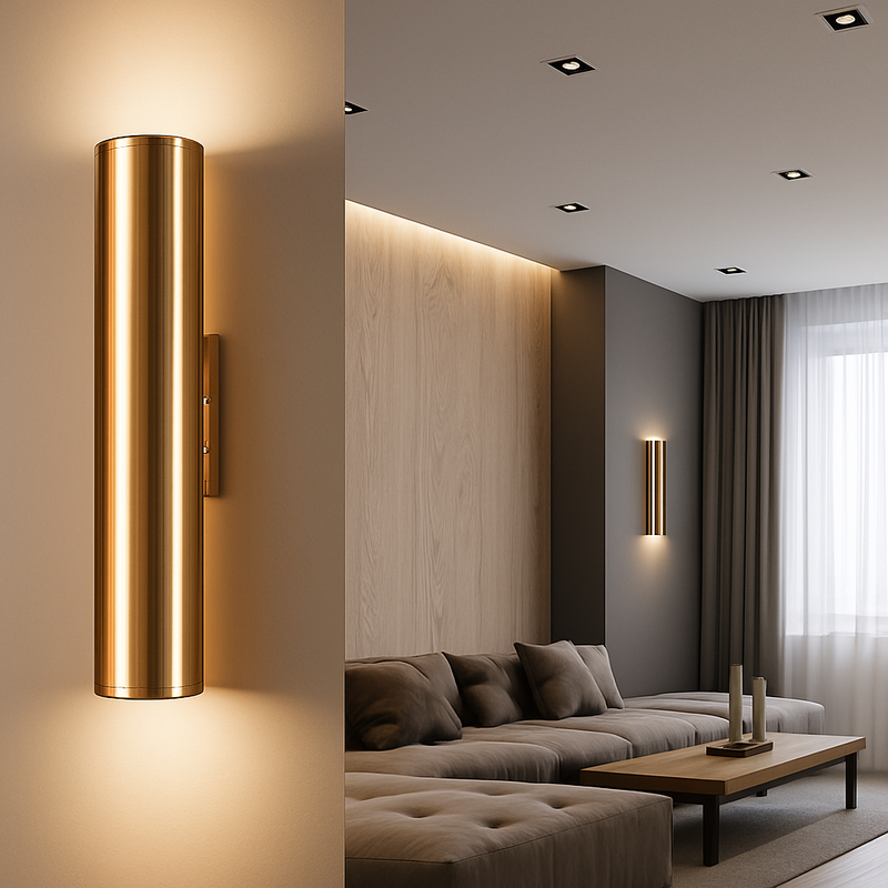 Applique design tube cylindrique doré à LED