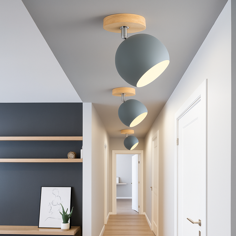 Applique LED en bois et boule en métal de couleur ajustable