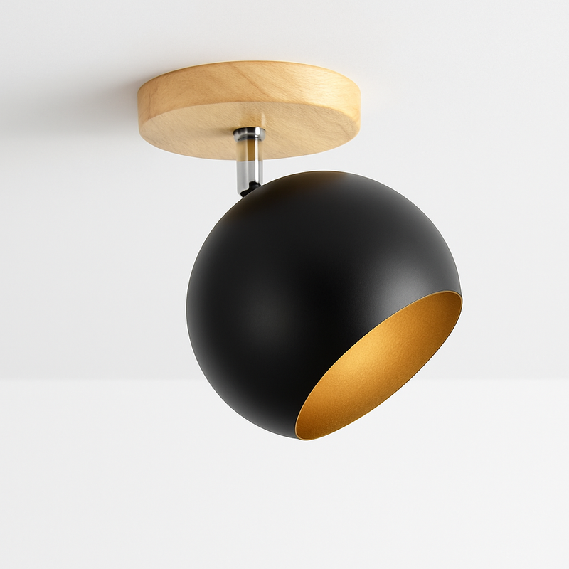 Applique LED en bois et boule en métal de couleur ajustable