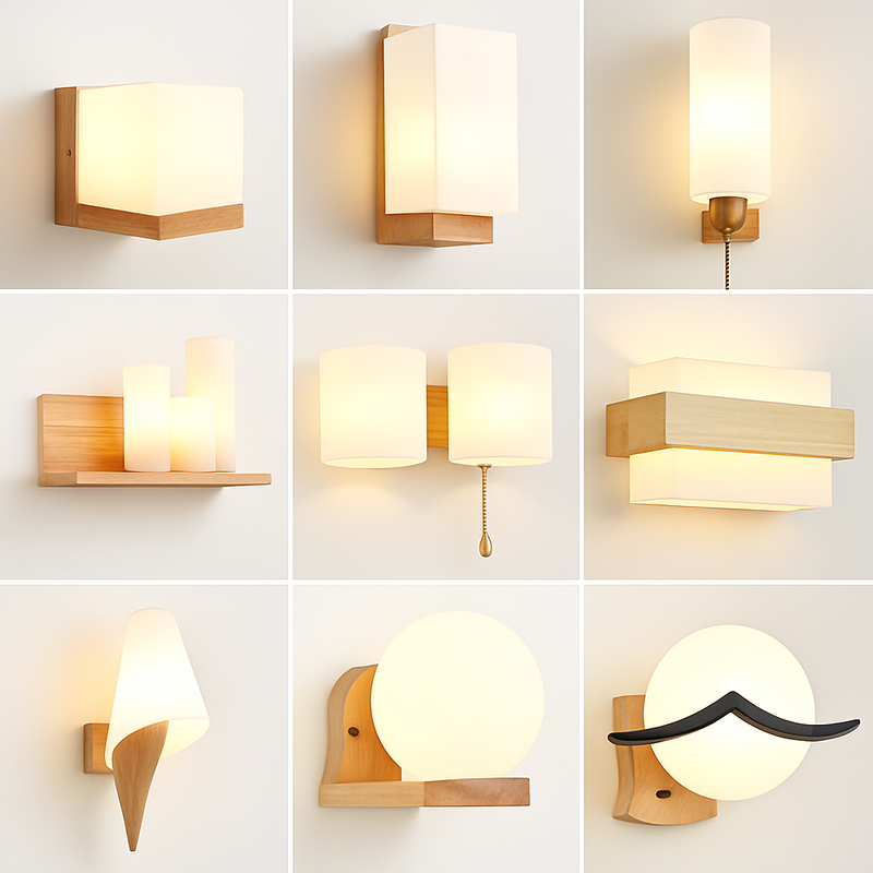 Applique murale bois verre LED nordique chevet maison intérieur