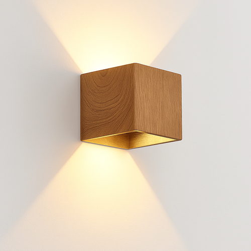 applique murale cube led bois et métal