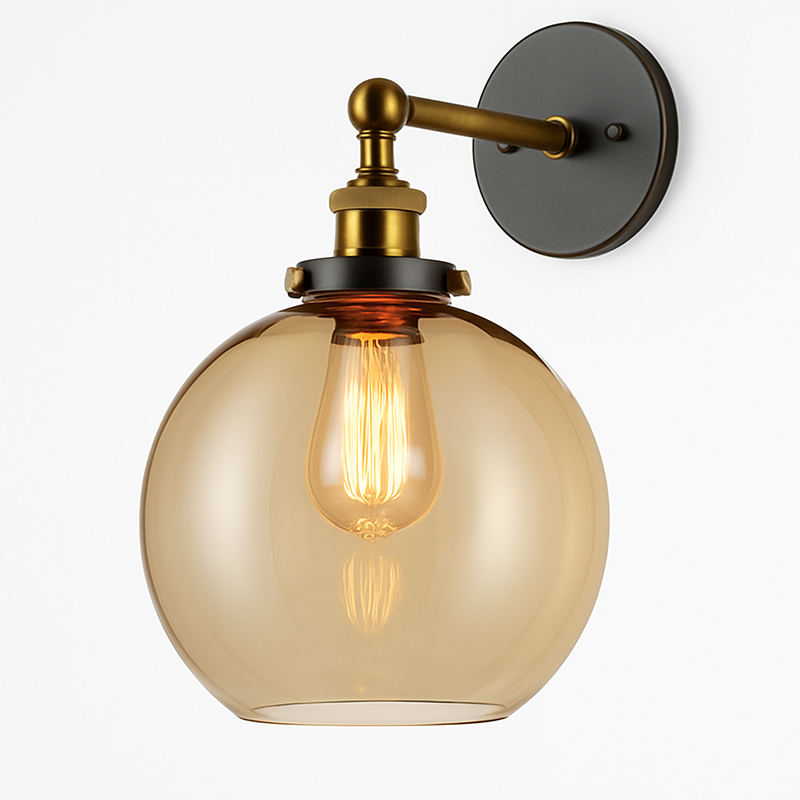 Applique murale design avec boule en verre et métal doré vintage