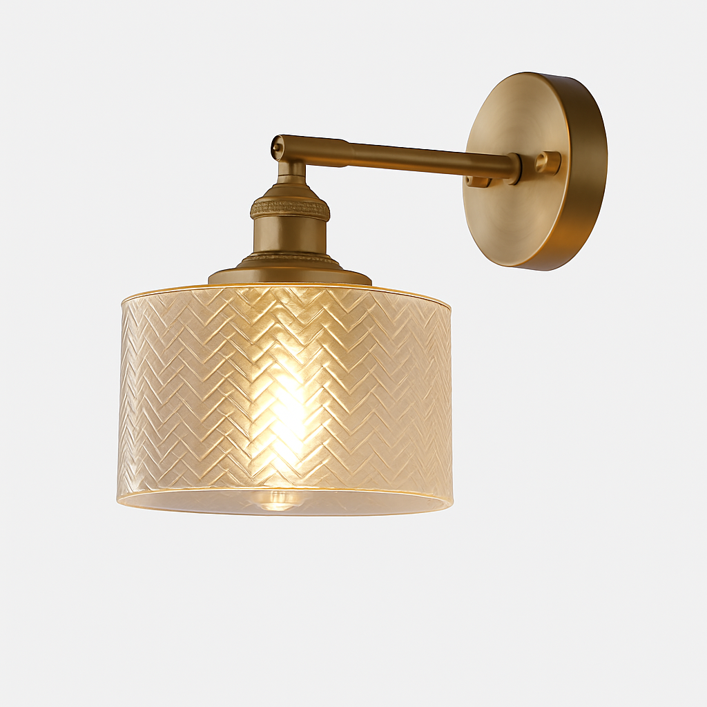 Applique murale design à LED dorée et abat-jour en verre rétro - vue 6 sur 8