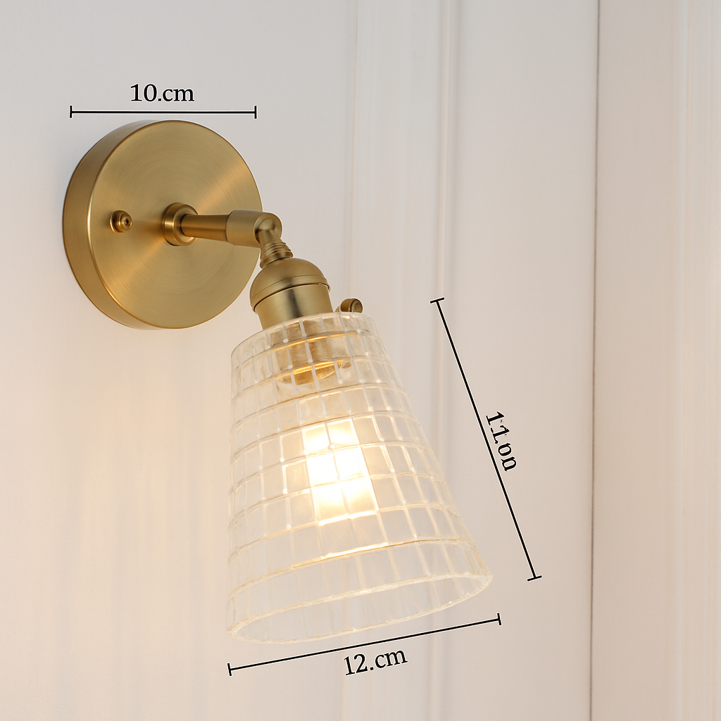 Applique murale dorée à LED et abat-jour en verre - vue 5 sur 15