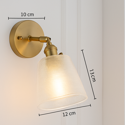 Applique murale dorée à LED et abat-jour en verre