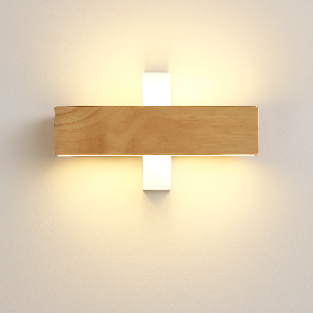 applique murale en bois massif avec éclairage rotatif design naturel - vue 5 sur 9