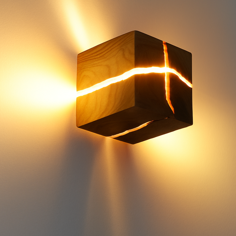 Applique murale en bois massif et résine fait main led