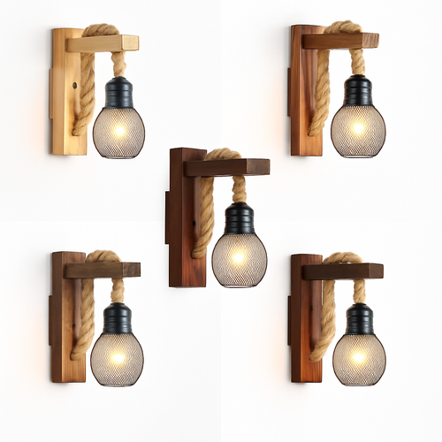 applique murale en corde bois style vintage rétro industriel