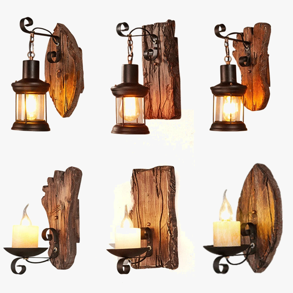 applique murale industrielle en bois style loft vintage