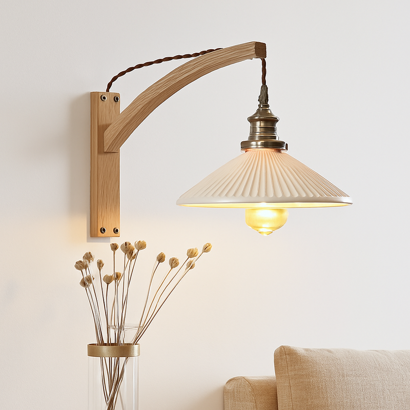 applique murale japonaise en bois vintage rétro abat-jour en céramique