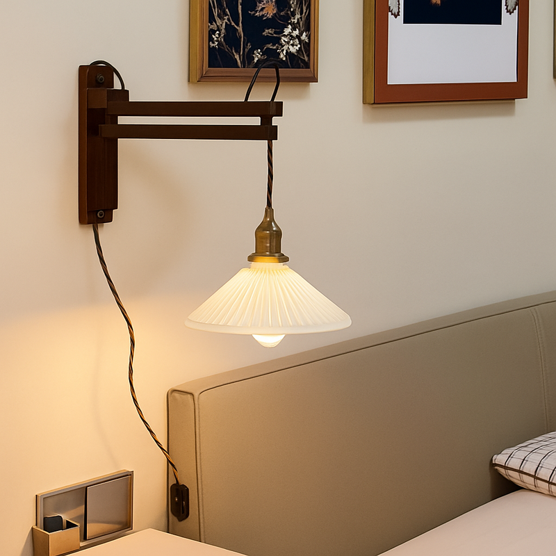 applique murale japonaise en bois vintage rétro abat-jour en céramique