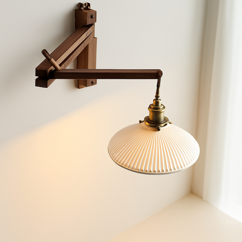 applique murale japonaise en bois vintage rétro abat-jour en céramique