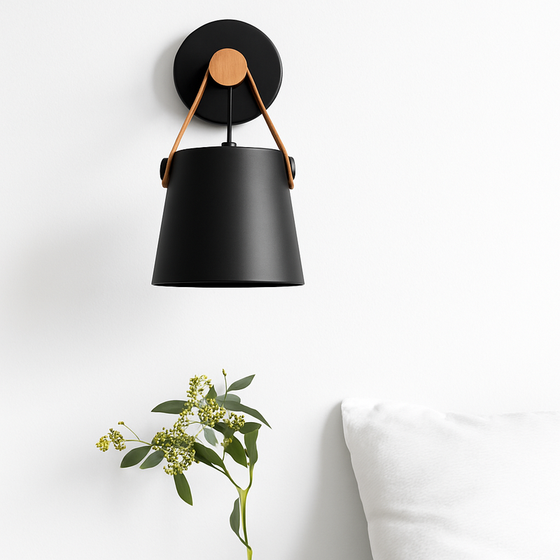 Applique murale LED en bois avec abat-jour suspendu