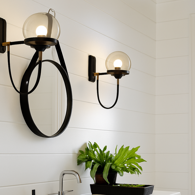 Applique murale LED métal et boule en verre