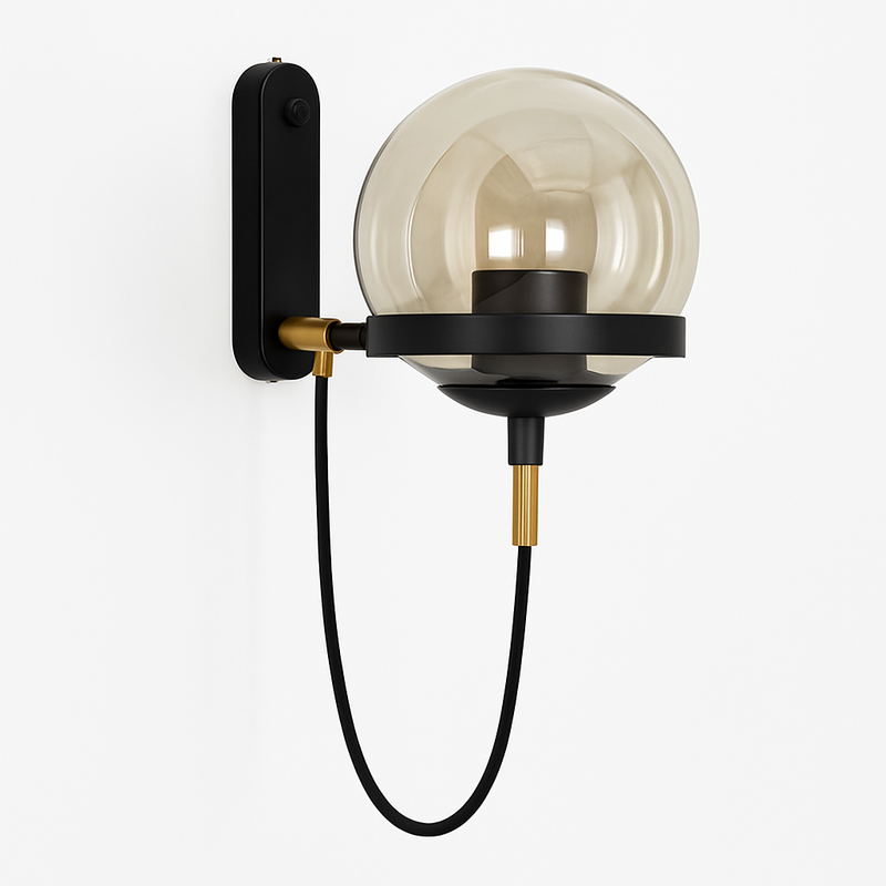 Applique murale LED métal et boule en verre