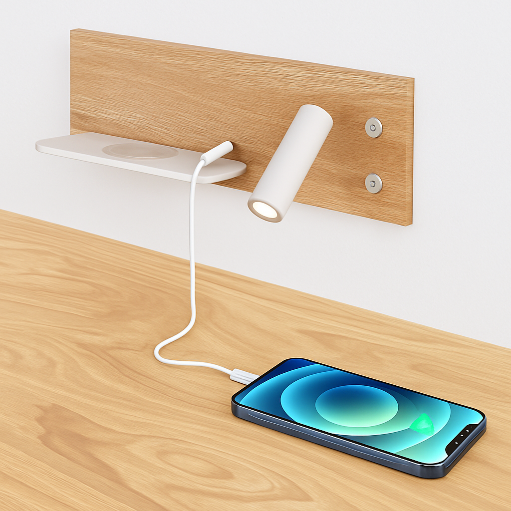 applique murale led moderne avec chargeur sans fil et rétro-éclairage usb - vue 3 sur 17