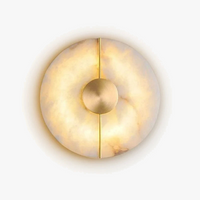 Applique murale LED ronde en marbre et cuivre doré