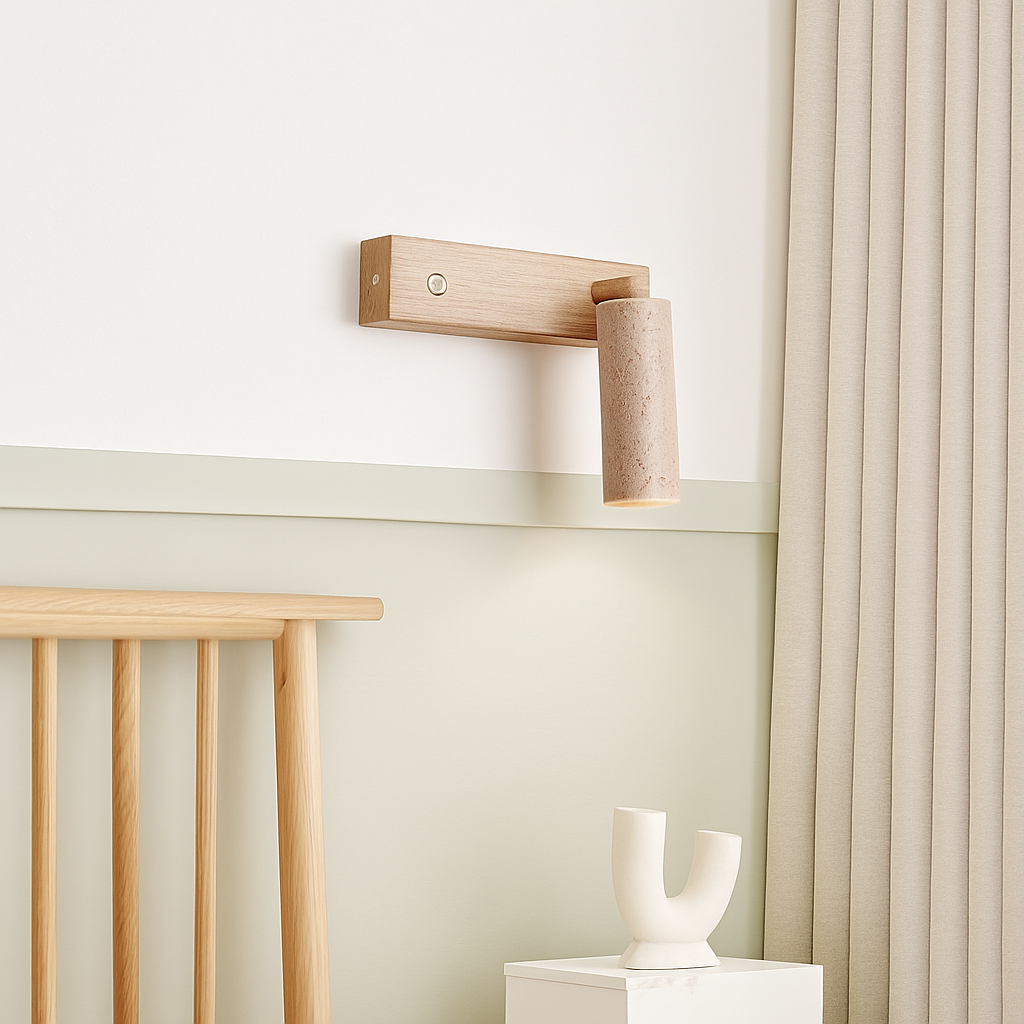 Applique murale led rotative avec interrupteur en bois wabi-sabi - vue 5 sur 7